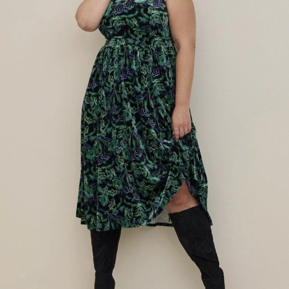 Torrid Green and Purple Floral Midi Dress